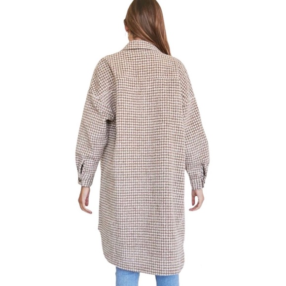 Brushed Houndstooth Longline Coat 